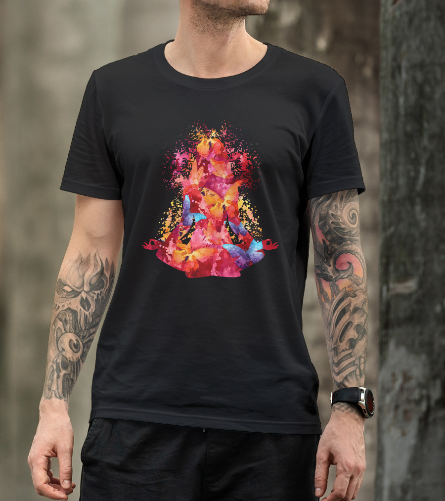 Yoga Watercolor Butterfly Meditation Burst T-Shirt