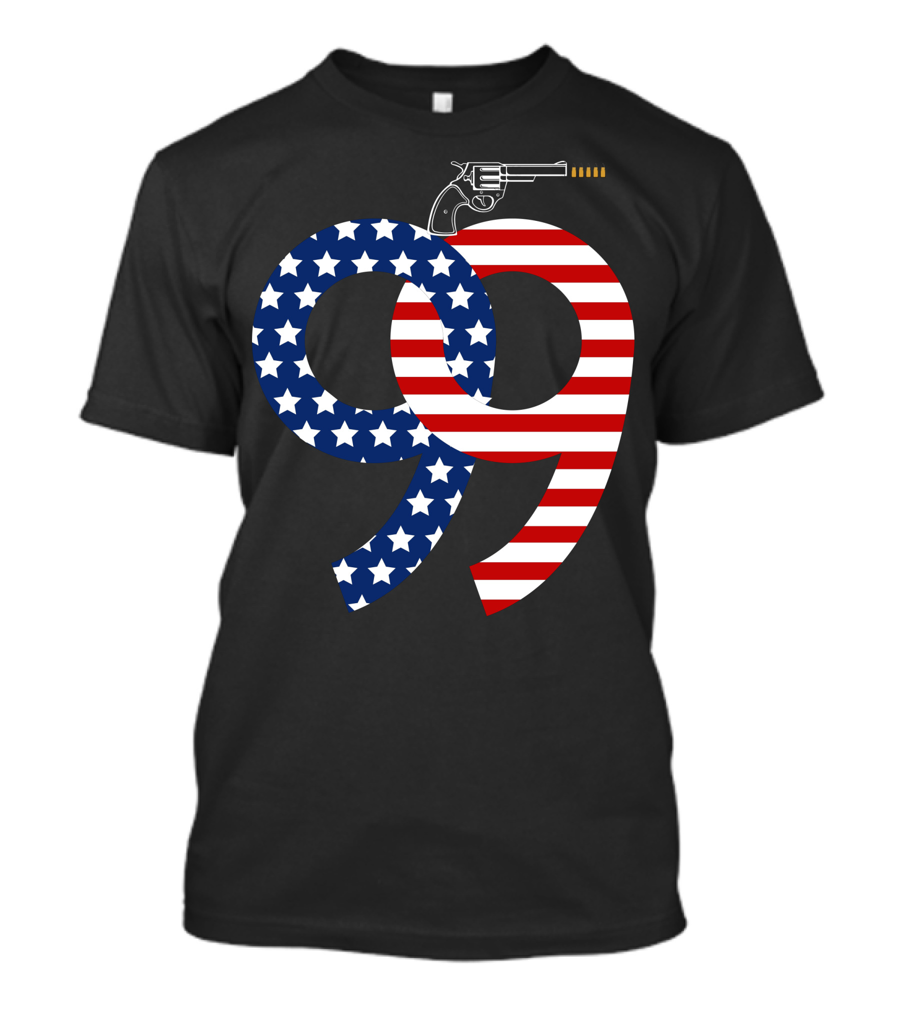 99 American Flag Stars And Stripes Revolver Gun T-Shirt