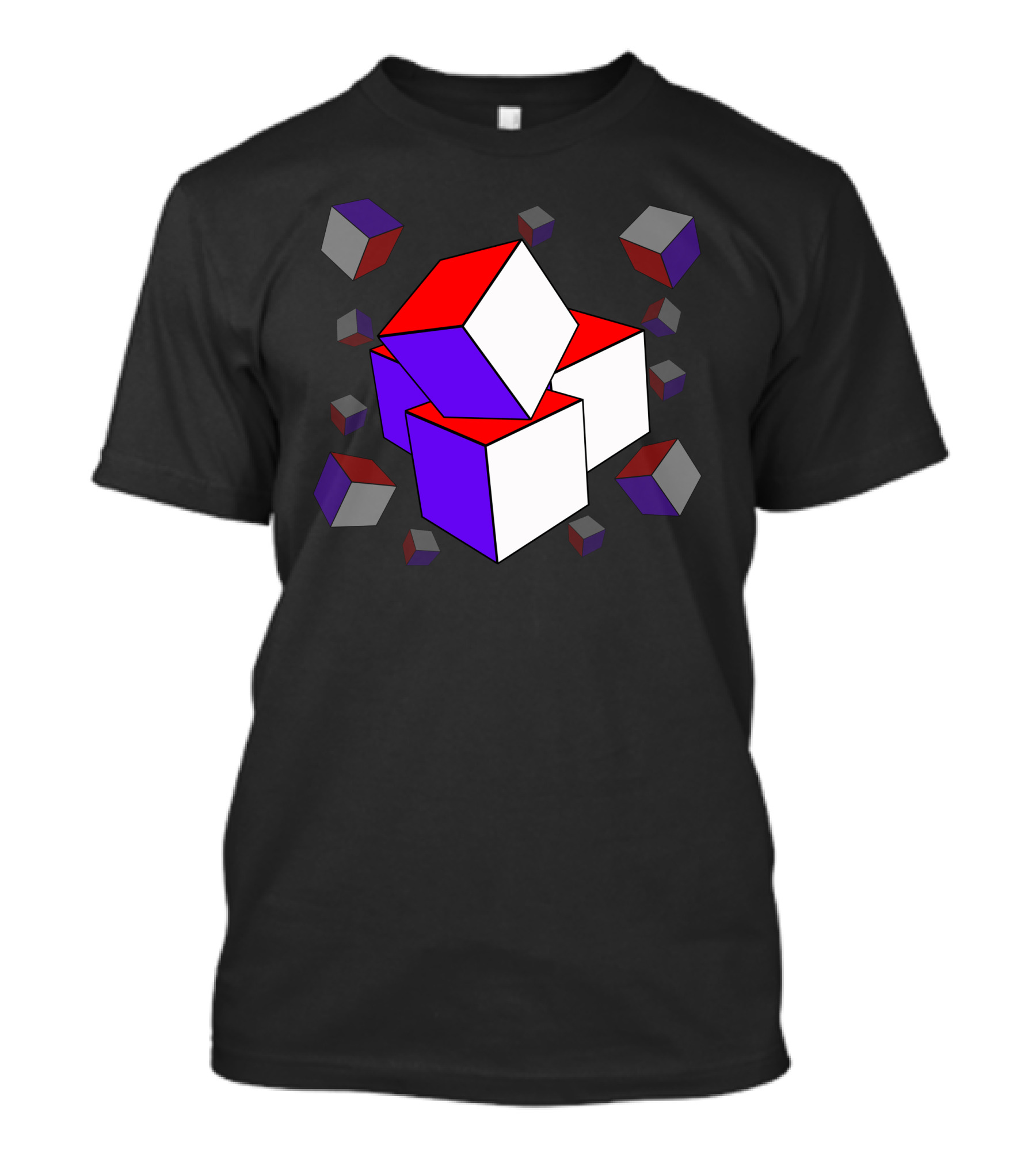 3D Cube Abstract Geometric Pattern Red White Blue Blocks T-Shirt