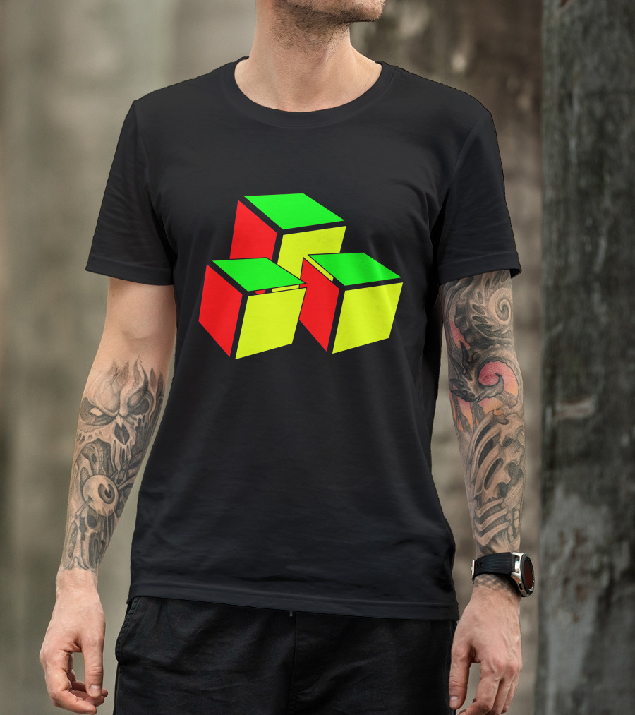 3D Cubes Red Yellow Green T-Shirt