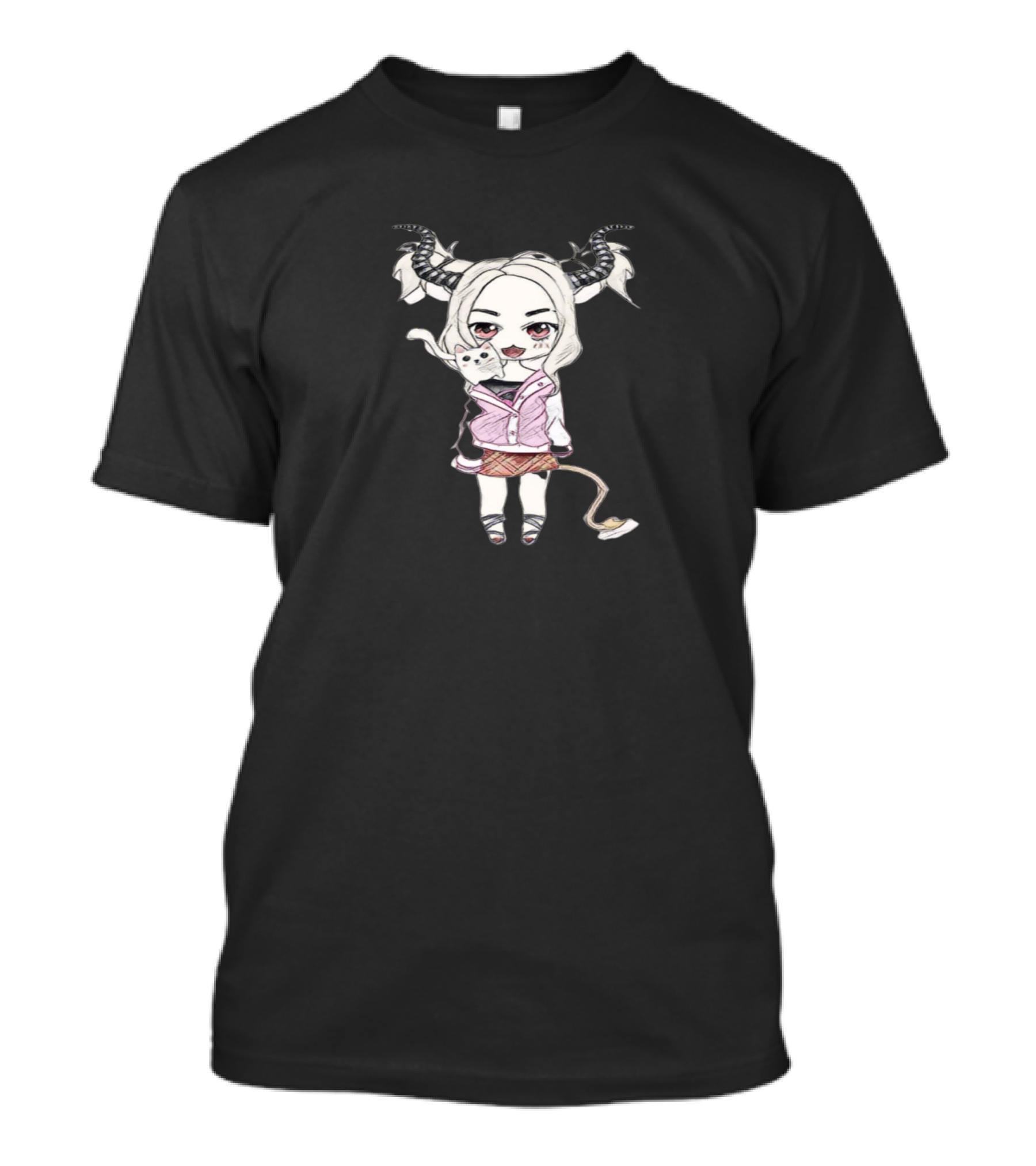 Aboutme Anime Devil Horns Girl And Cat T-Shirt