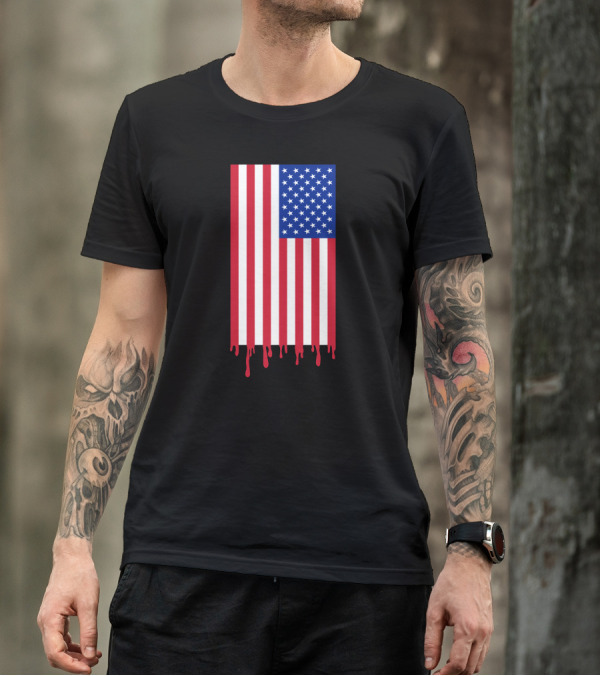 American Flag Dripping With The Blood Of Freedom T-Shirt