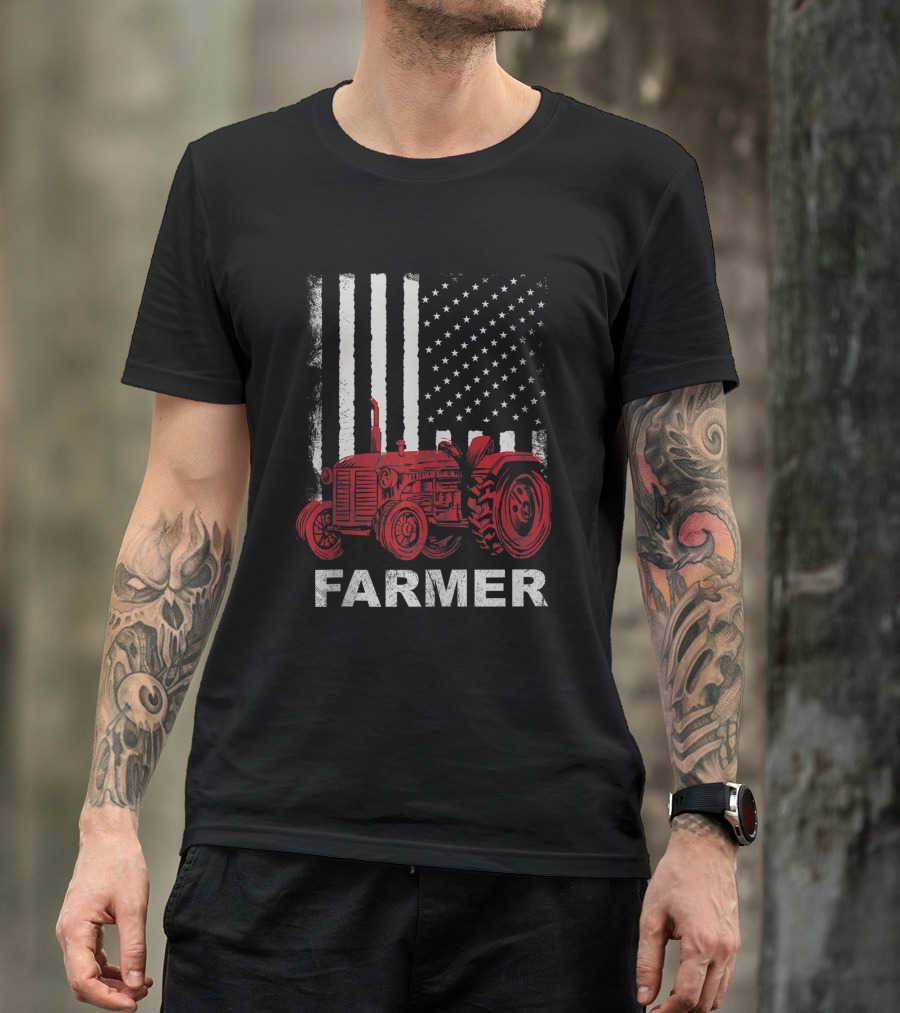 Farmer American Flag Tractors Vintage Patriotic Farming T-Shirt