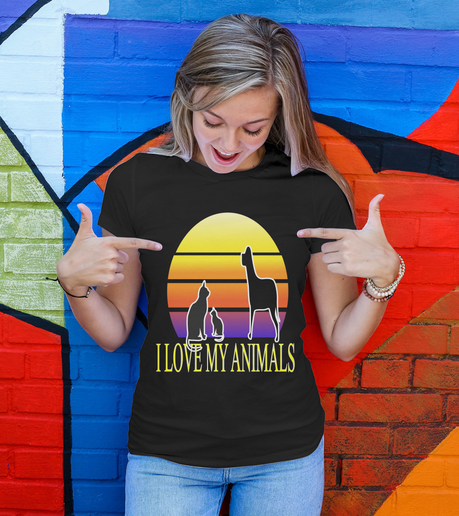 I Love My Animals Cat Dog Sunset T-Shirt