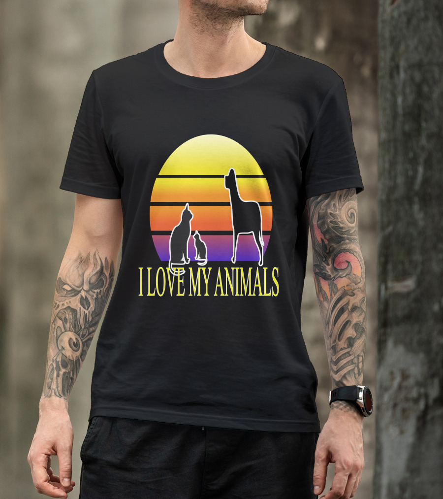I Love My Animals Cat Dog Sunset T-Shirt