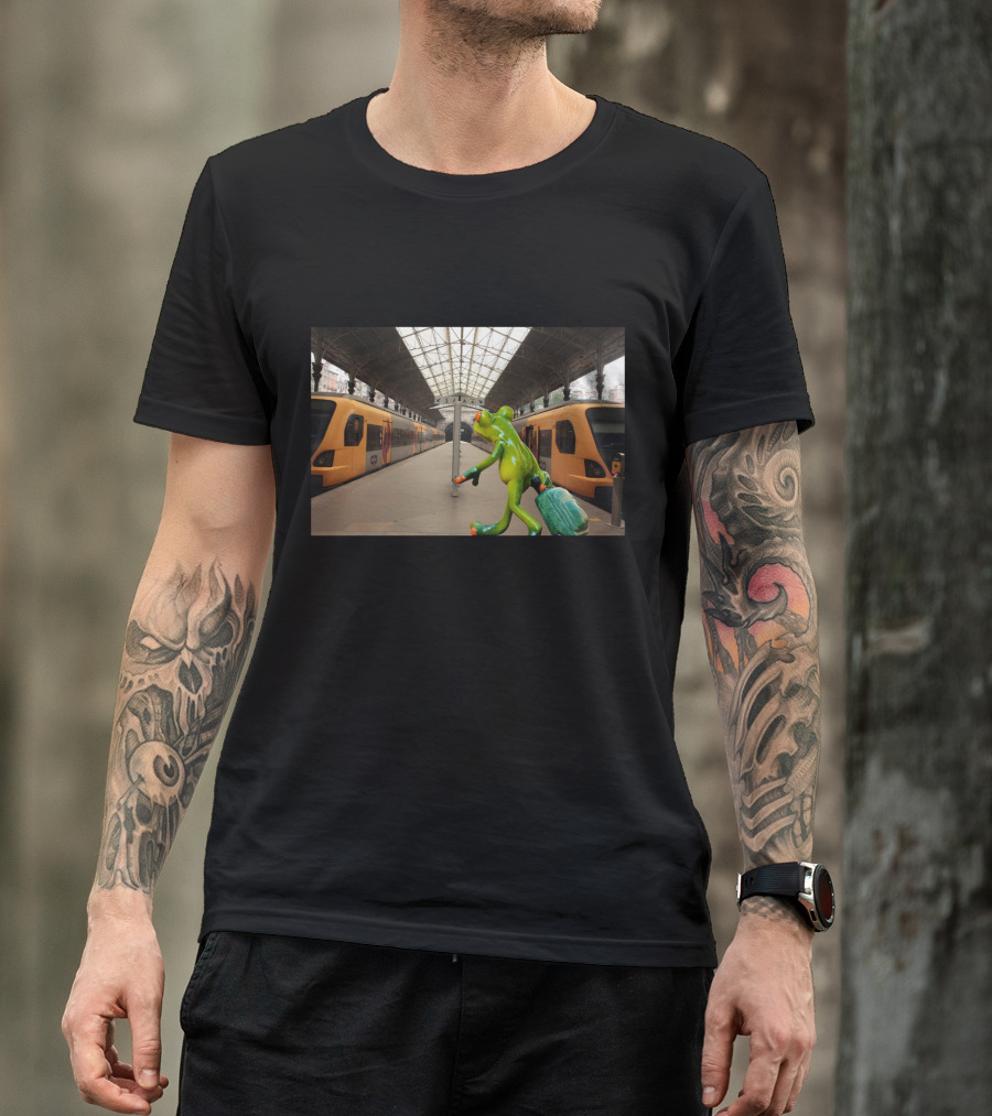Frog Traveler At Train Station Adventure T-Shirt