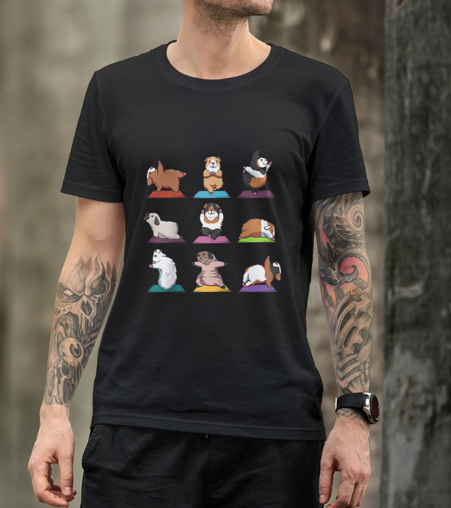 Funny Guinea Pig Yoga Positions On Colorful Mats T-Shirt