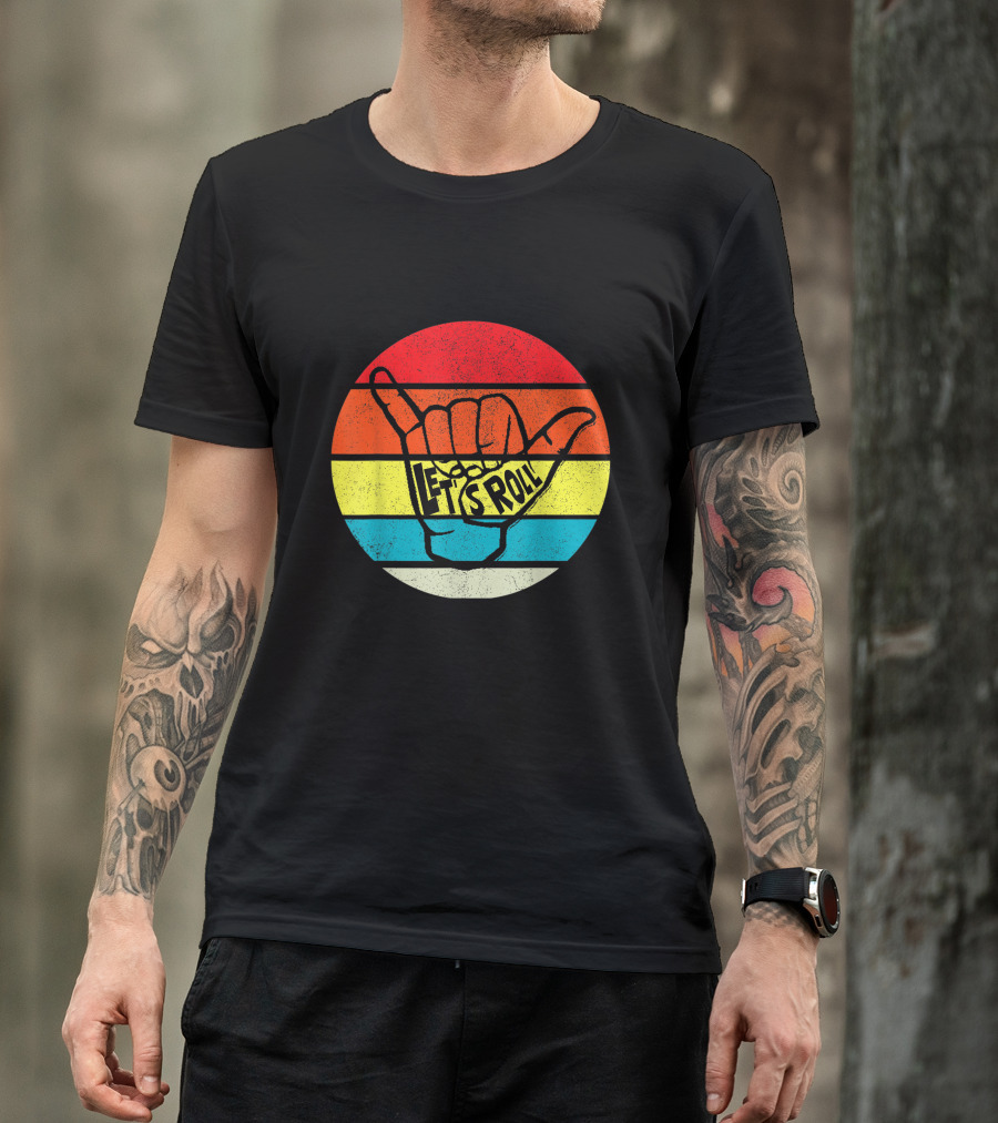 Funny Jiu Jitsu Let's Roll Retro Rainbow Shaka Hand T-Shirt