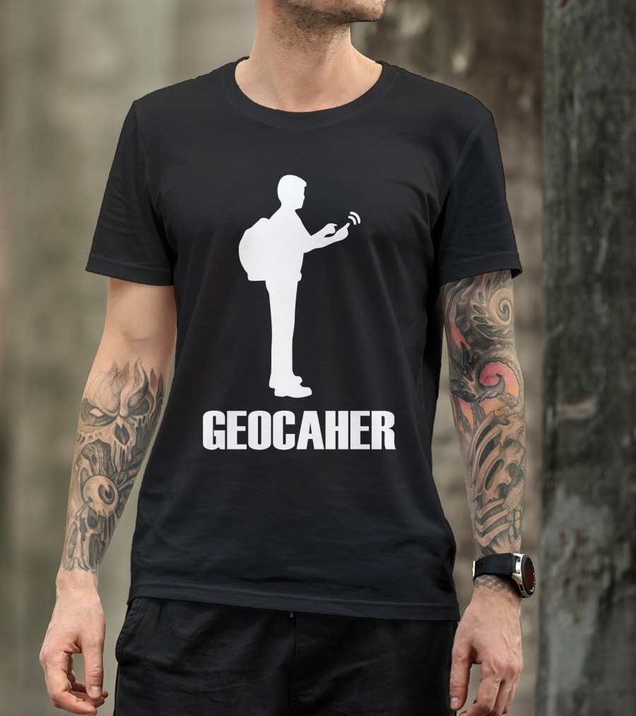 GEOCACHER Explorer Silhouette Backpack GPS Signal T-Shirt