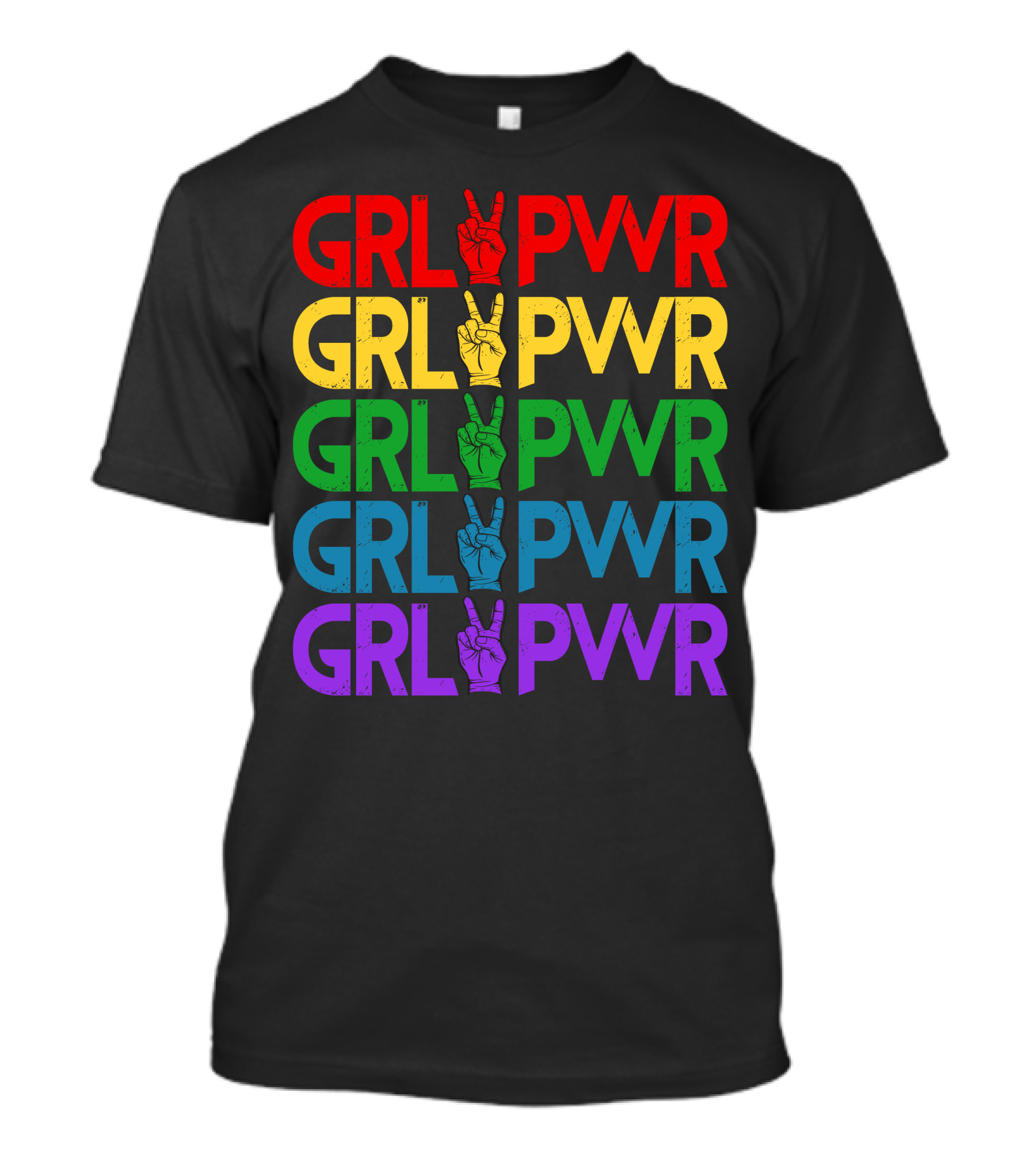 GRL PWR Peace Hand Symbol Rainbow Colors T-Shirt