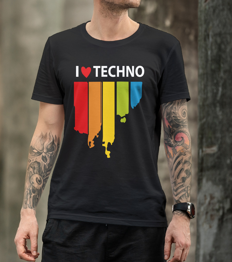 I Love Techno Music Rainbow Dripping Heart T-Shirt