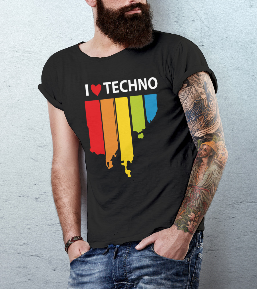 I Love Techno Music Rainbow Dripping Heart T-Shirt