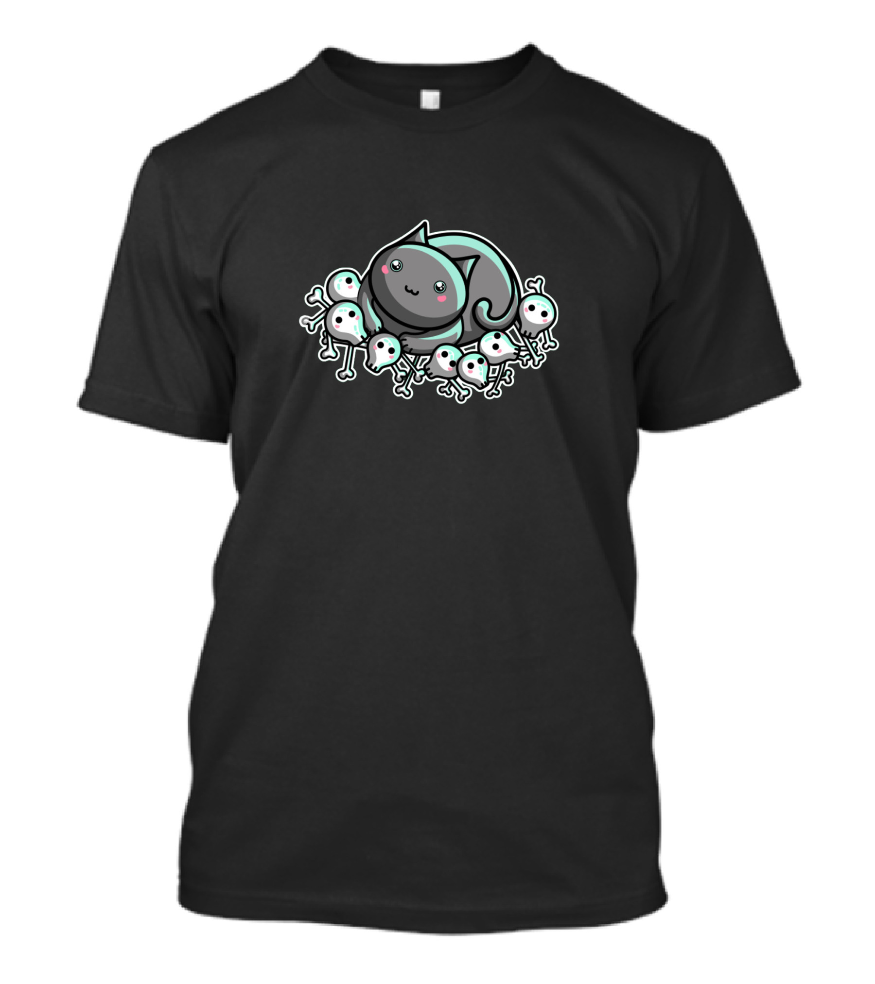 Innocent Cat Surrounded By Cute Cartoon Skulls T-Shirt
