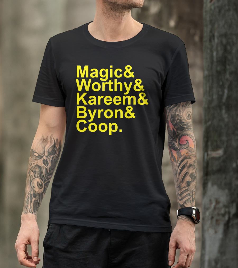 Lakers Showtime Magic Worthy Kareem Byron Coop Team T-Shirt
