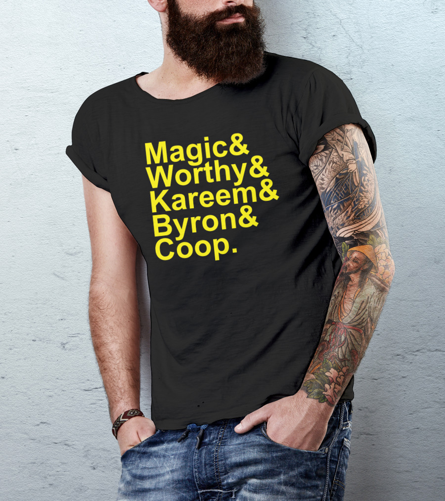 Lakers Showtime Magic Worthy Kareem Byron Coop Team T-Shirt