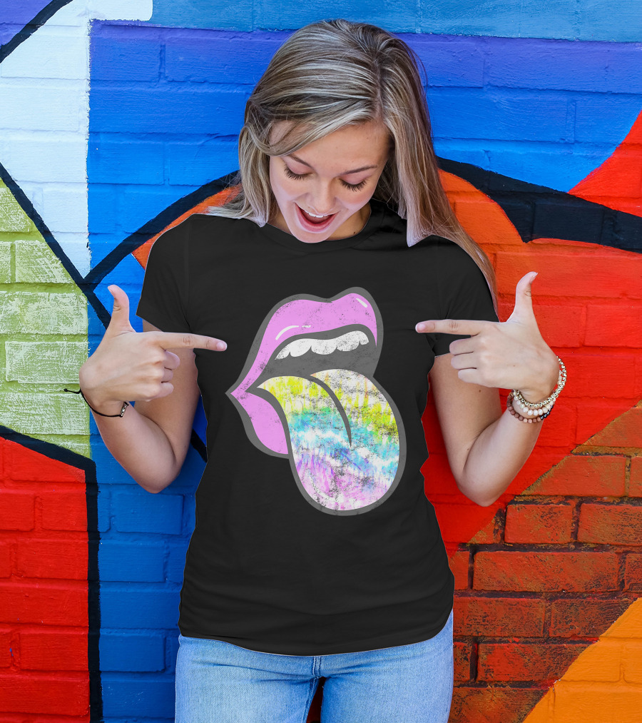 Lavender Rose Lips Tie Dye Tongue Out Pastel Palette T-Shirt