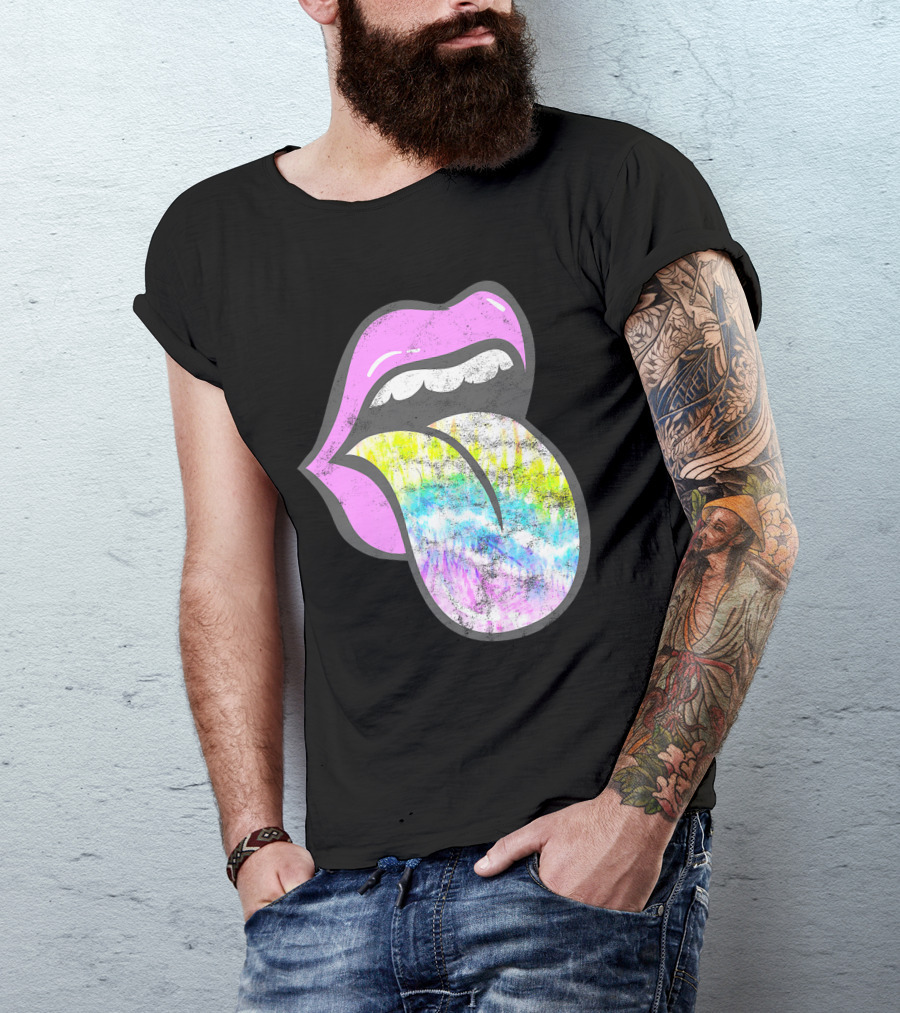 Lavender Rose Lips Tie Dye Tongue Out Pastel Palette T-Shirt