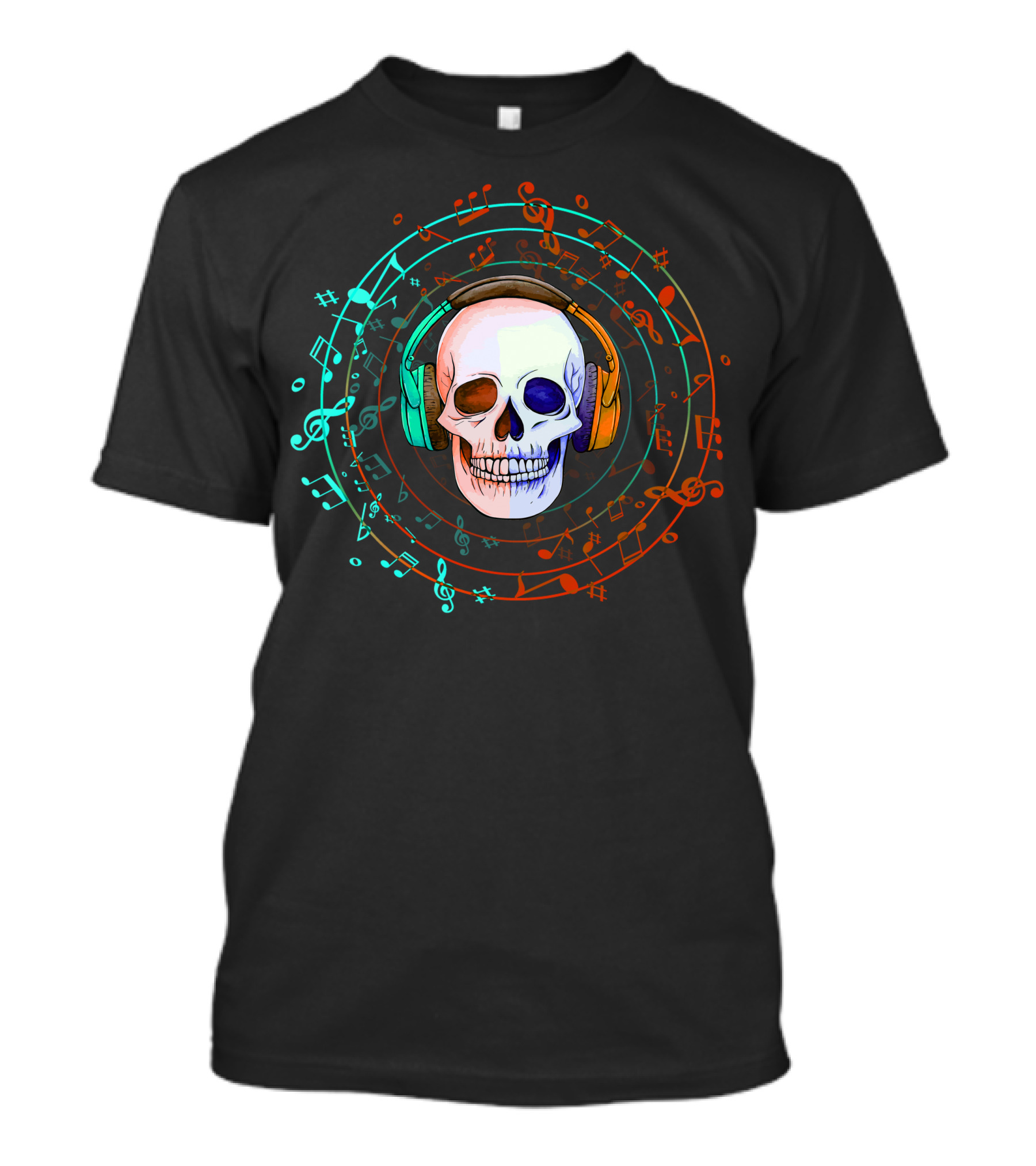 Skull With Headphones Music Notes Vortex T-Shirt