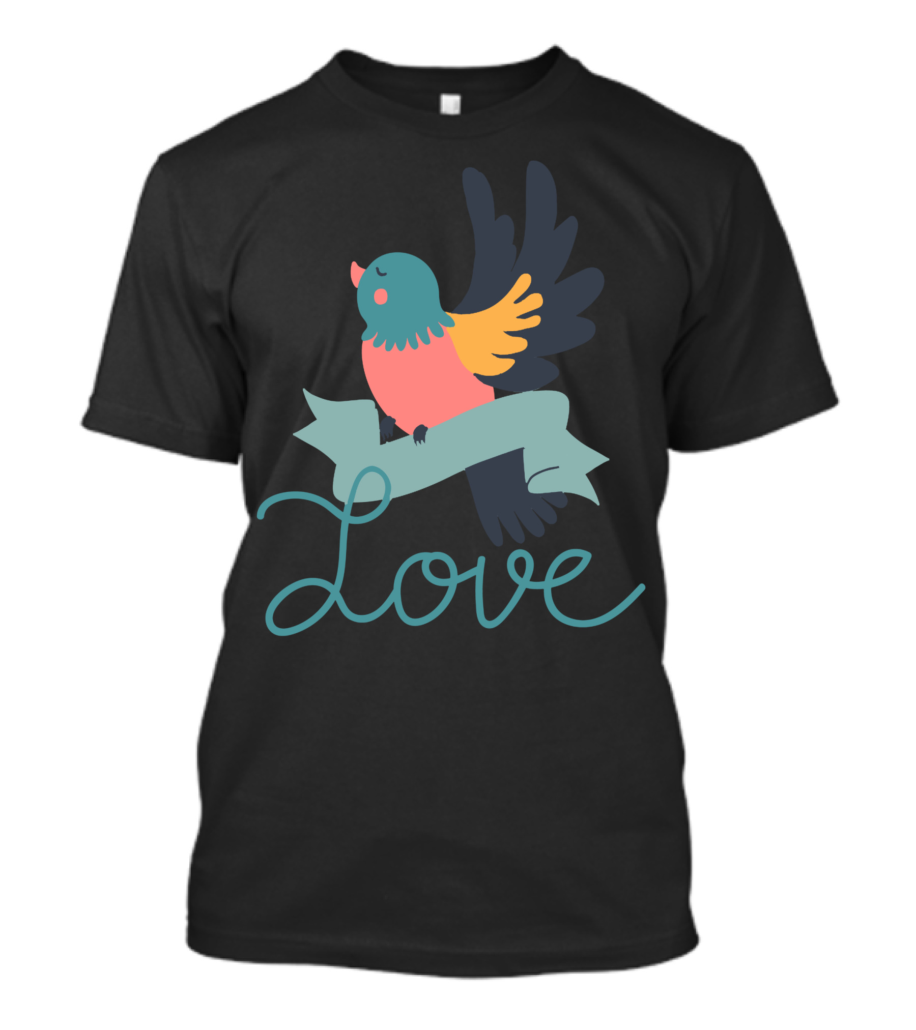 Love Bird With Colorful Wings On Banner T-Shirt