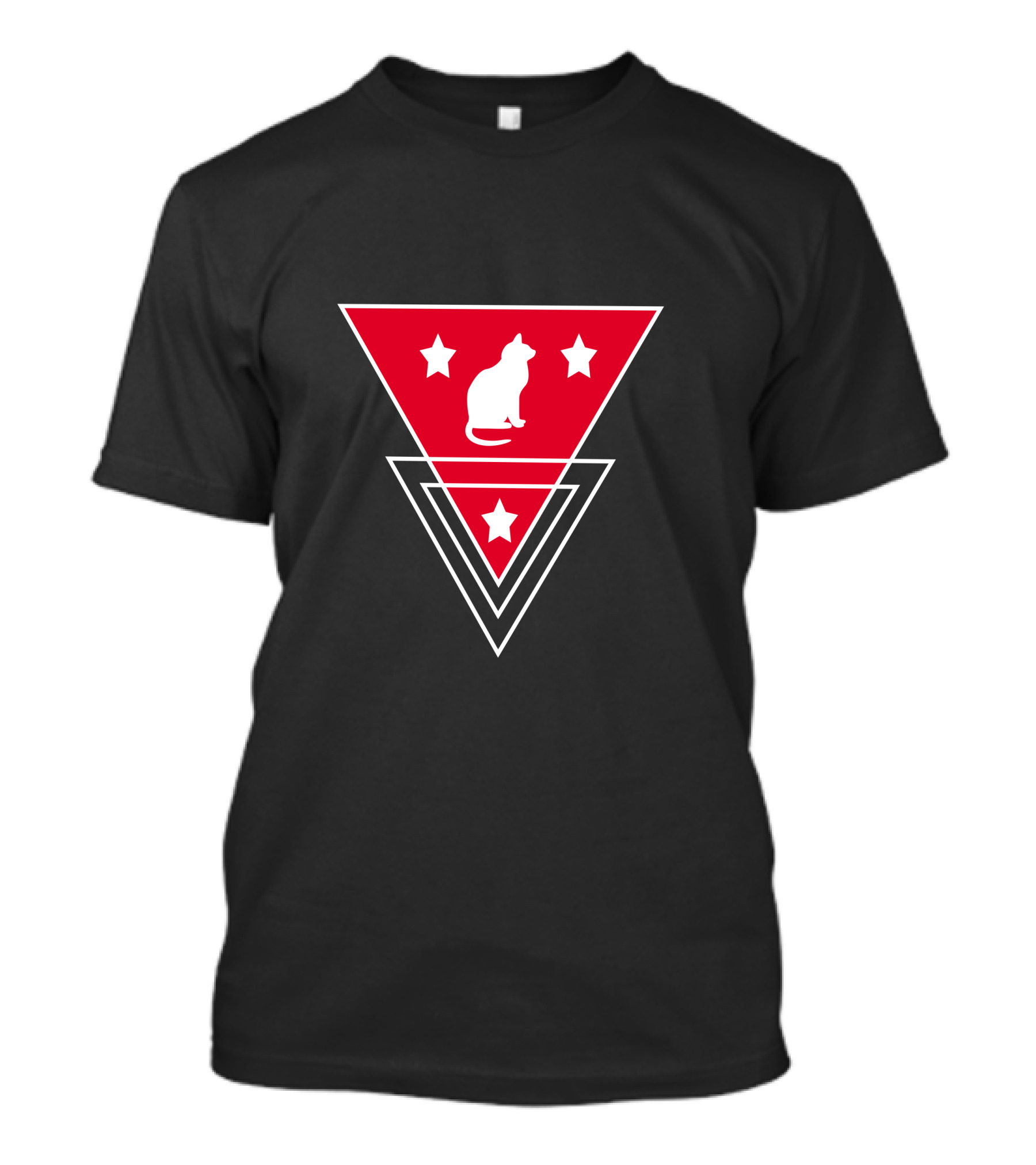 Modern Red Triangle Cat With Stars T-Shirt