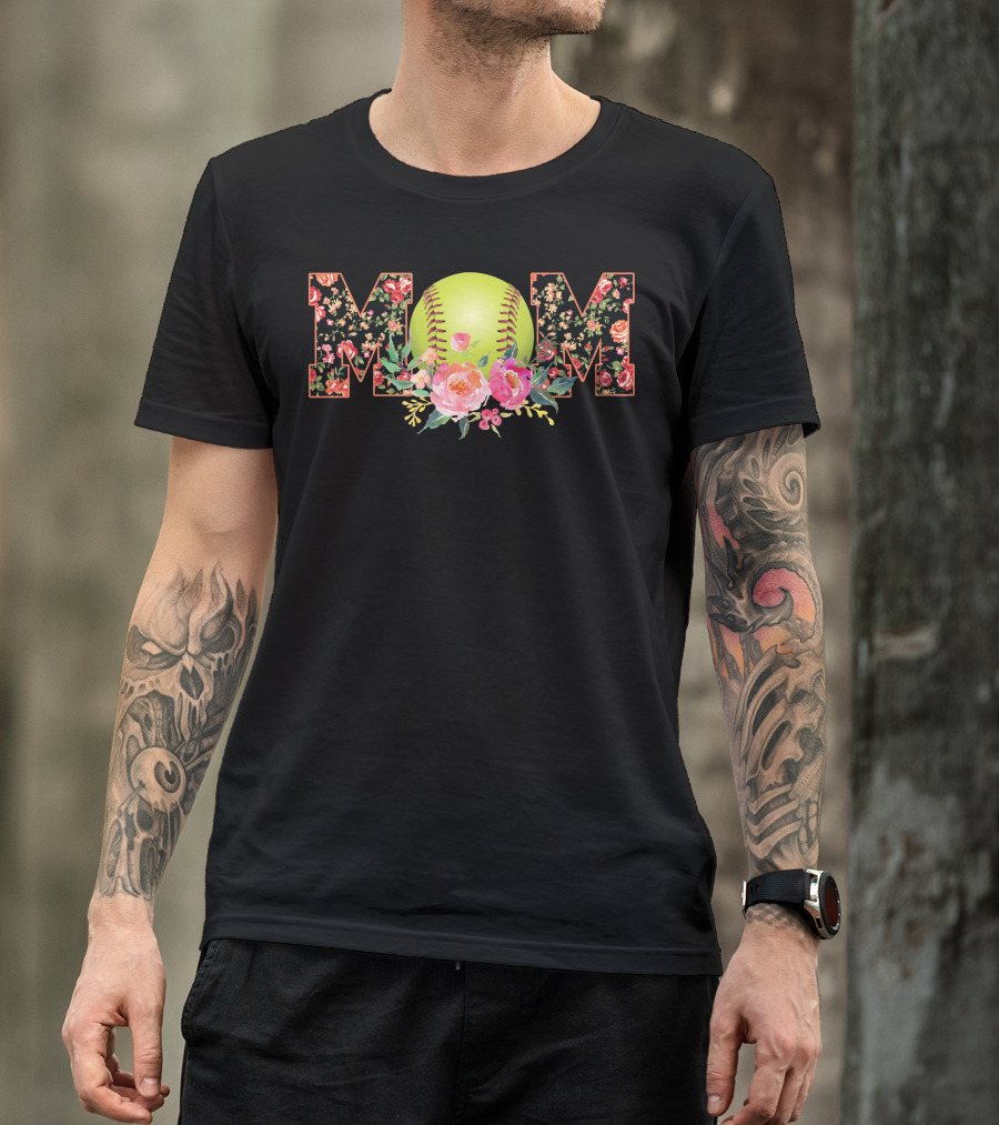 Mom Softball Floral Pattern Ball Blossoms T-Shirt