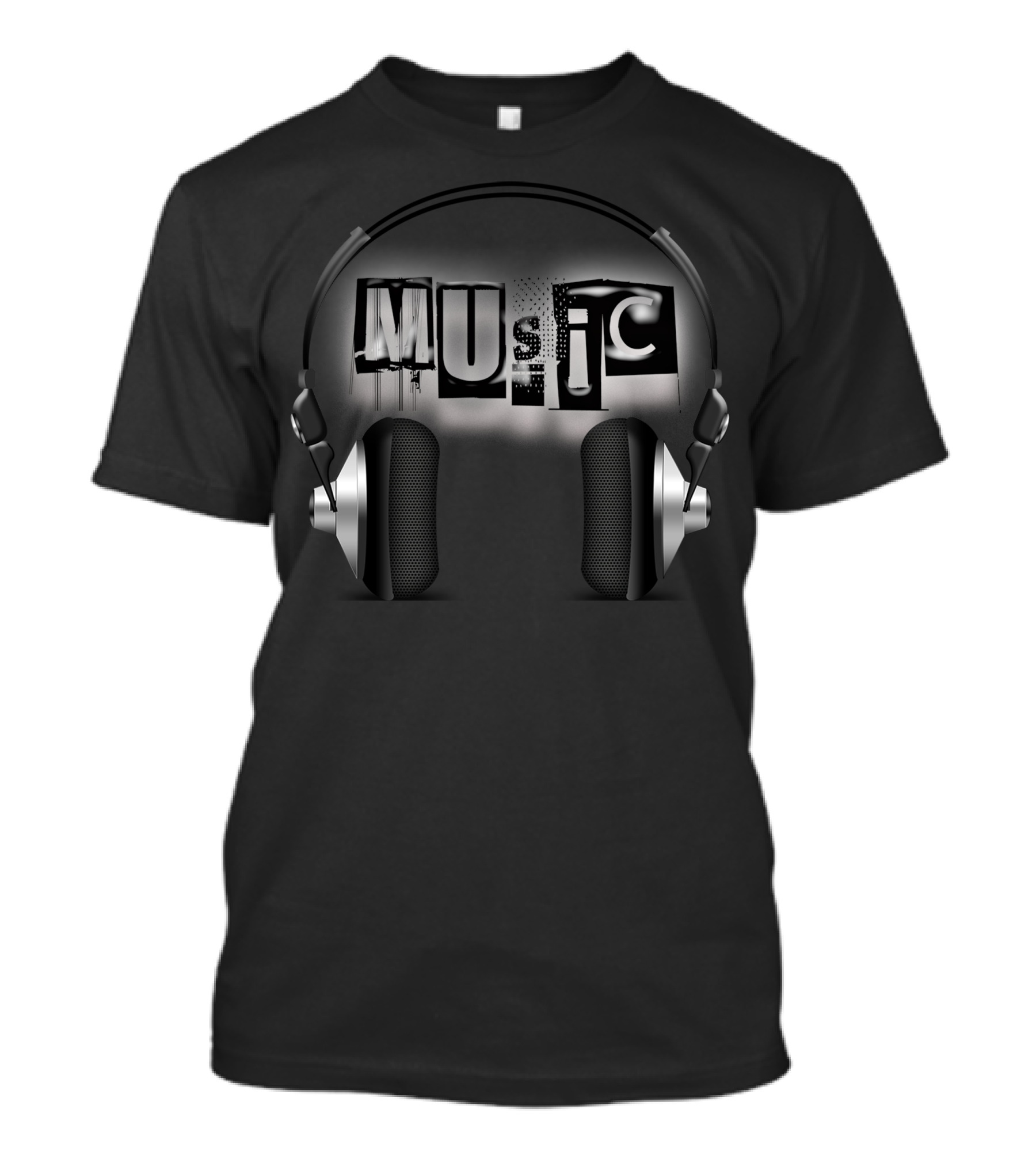 MUSIC Headphones Grunge Typography T-Shirt