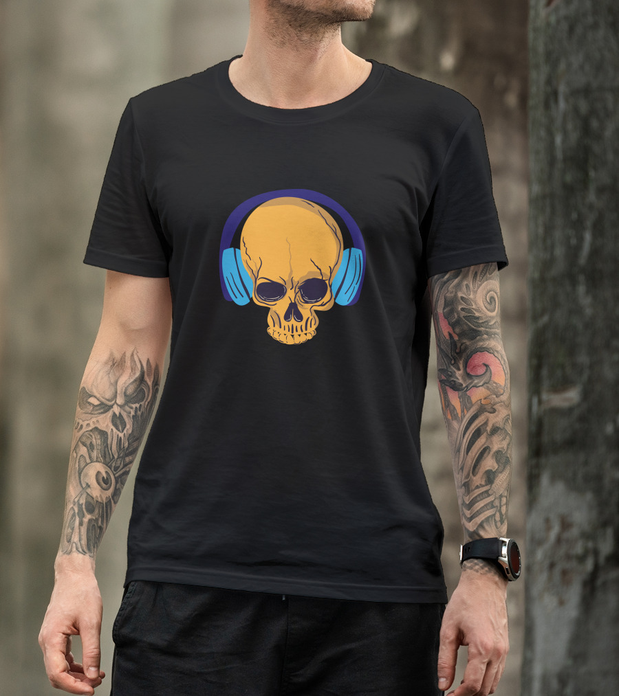 Skull With Blue Headphones T-Shirt