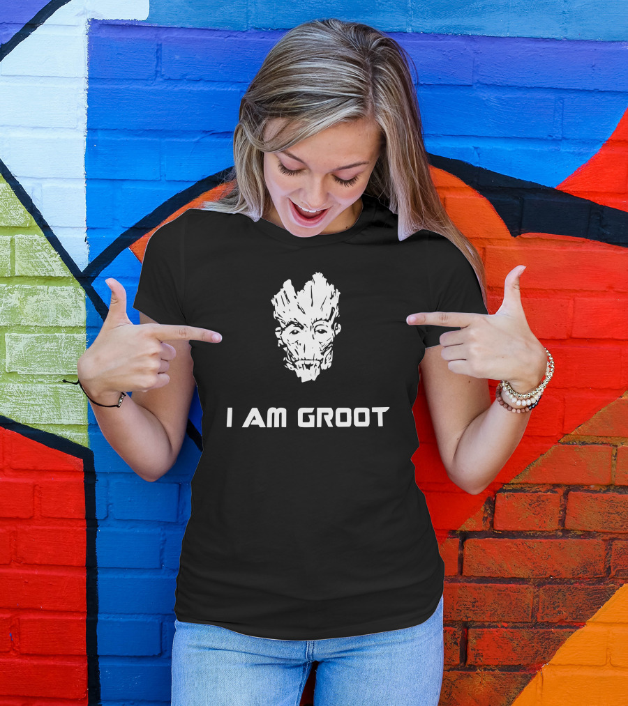 I Am Groot Character Head Typography T-Shirt