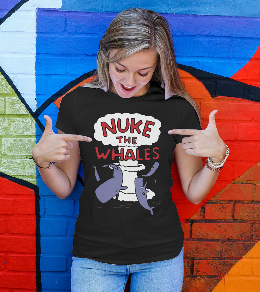 Nuke The Whales Iconic Parody Design Featuring Explosive Cartoon T-Shirt