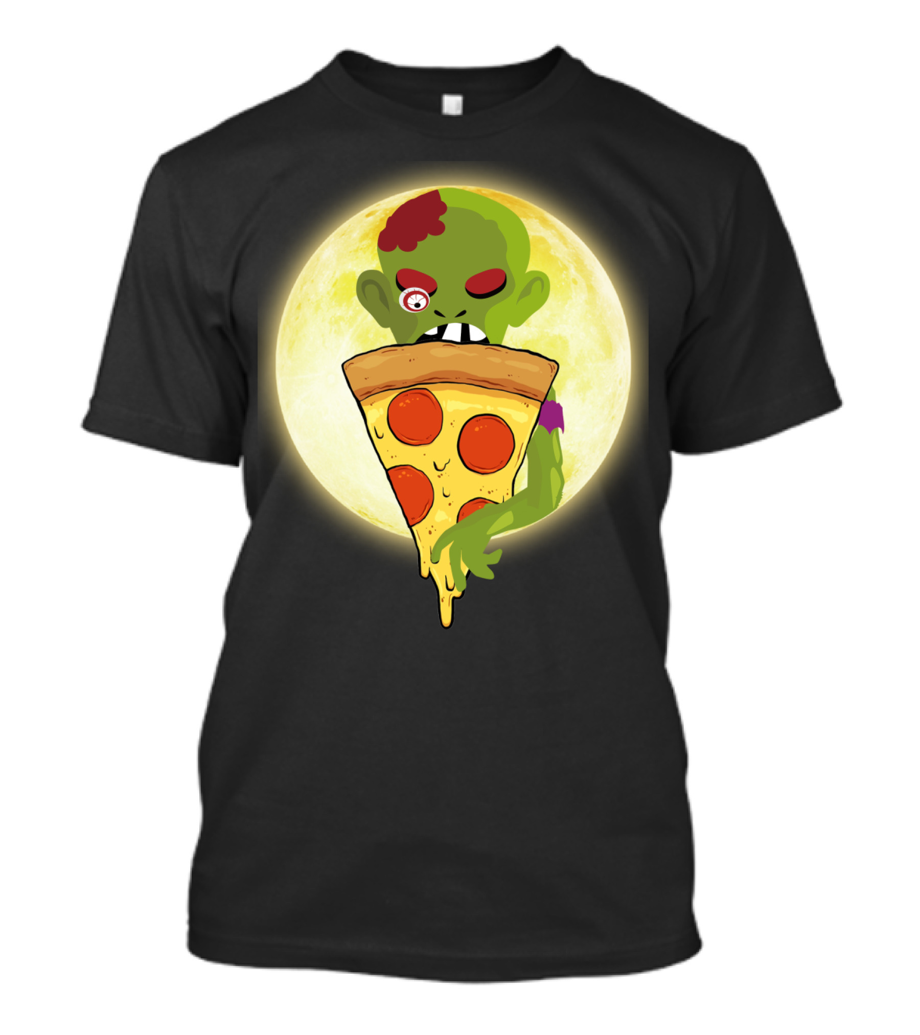 Zombie Eating Pepperoni Pizza Under Full Moon T-Shirt