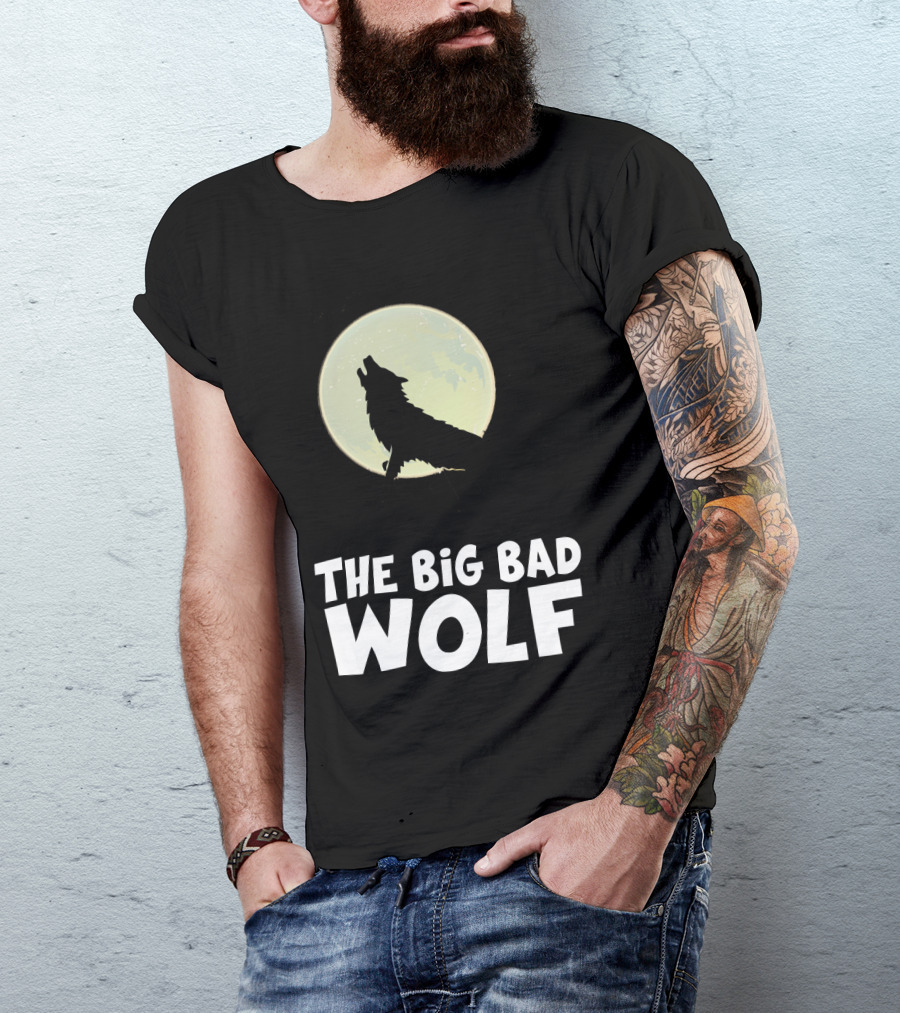 The Big Bad Wolf Howling At Moon With Flying Bat Halloween T-Shirt