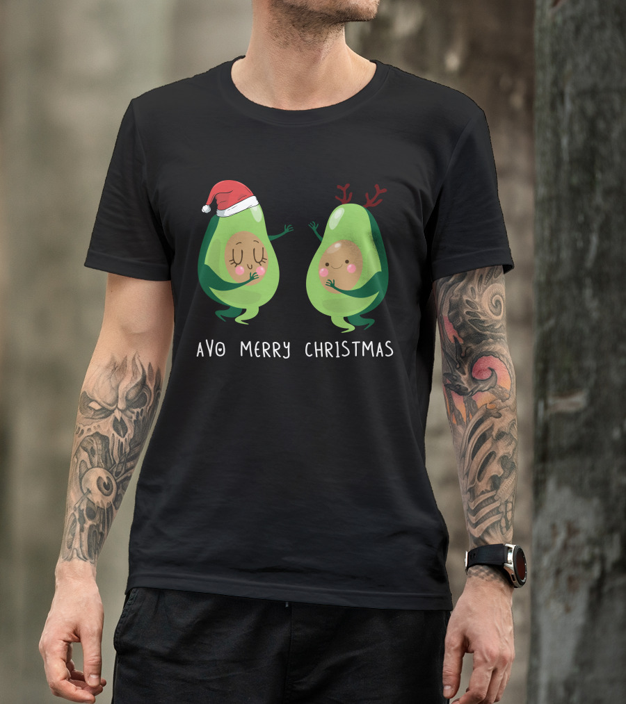 Avo Merry Christmas Santa Hat Reindeer Avocado T-Shirt