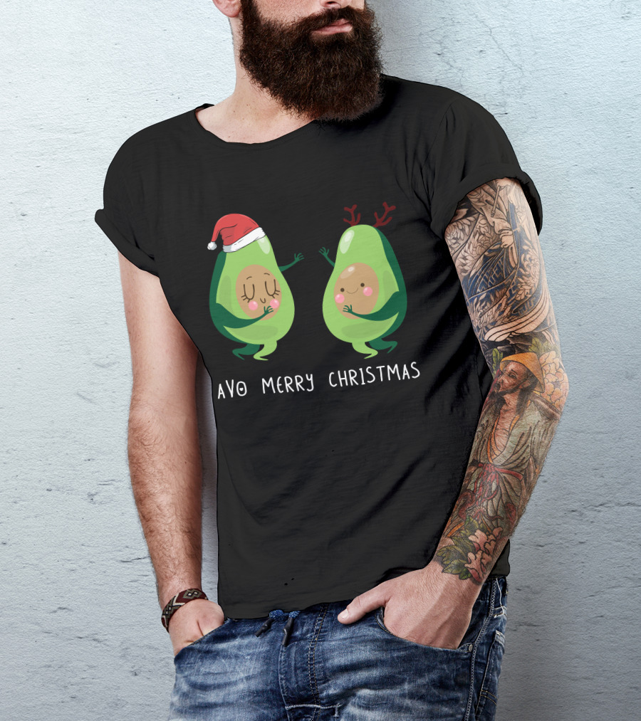 Avo Merry Christmas Santa Hat Reindeer Avocado T-Shirt