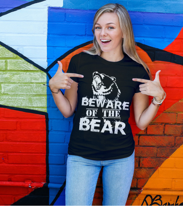 BEWARE OF THE BEAR Roaring Grizzly Face T-Shirt