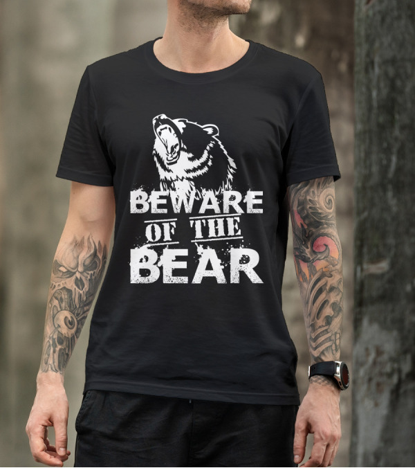 BEWARE OF THE BEAR Roaring Grizzly Face T-Shirt