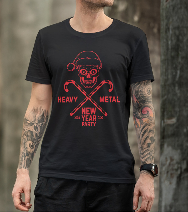 Heavy Metal New Year Party Skull With Candy Canes T-Shirt