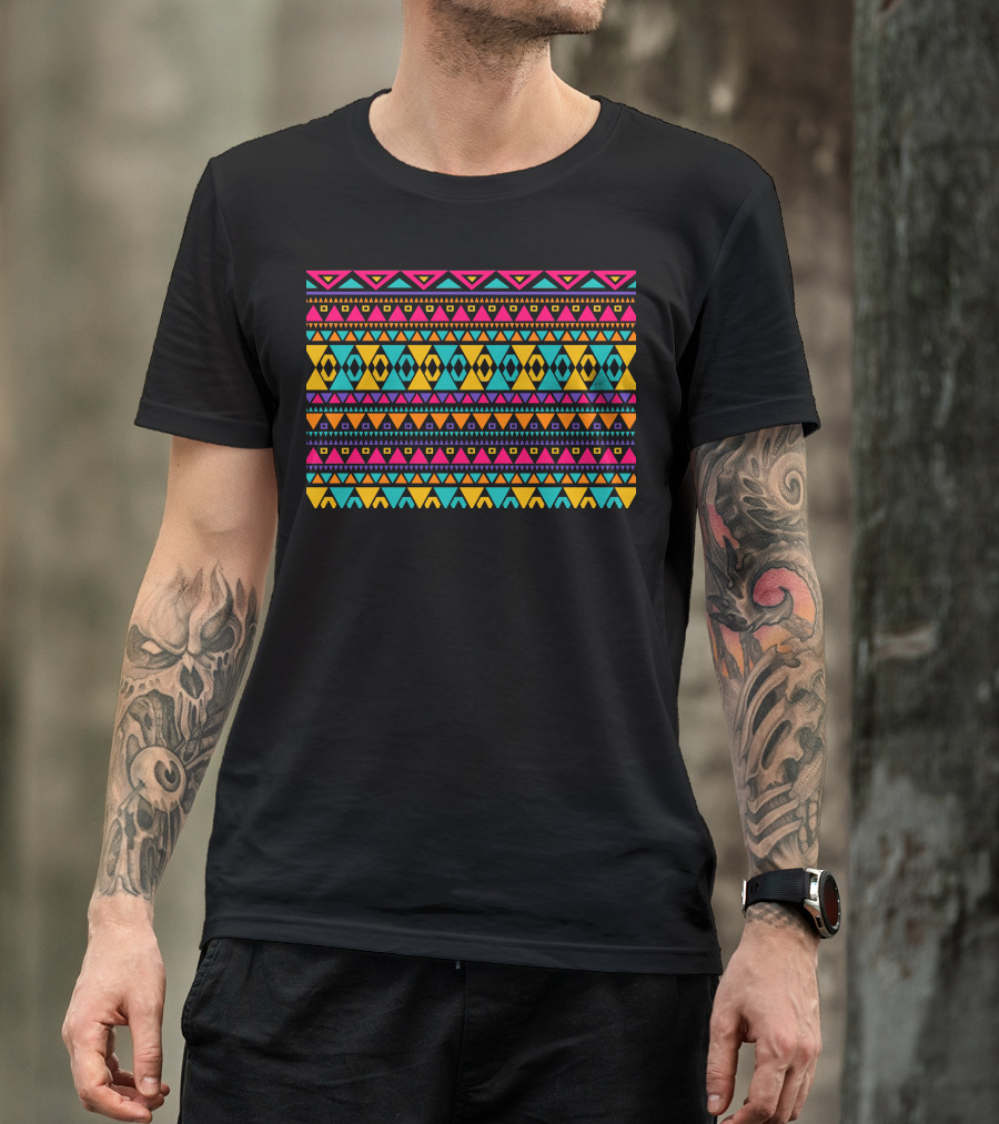 Geometric Tribal Aztec Vibrant Pattern Overload T-Shirt