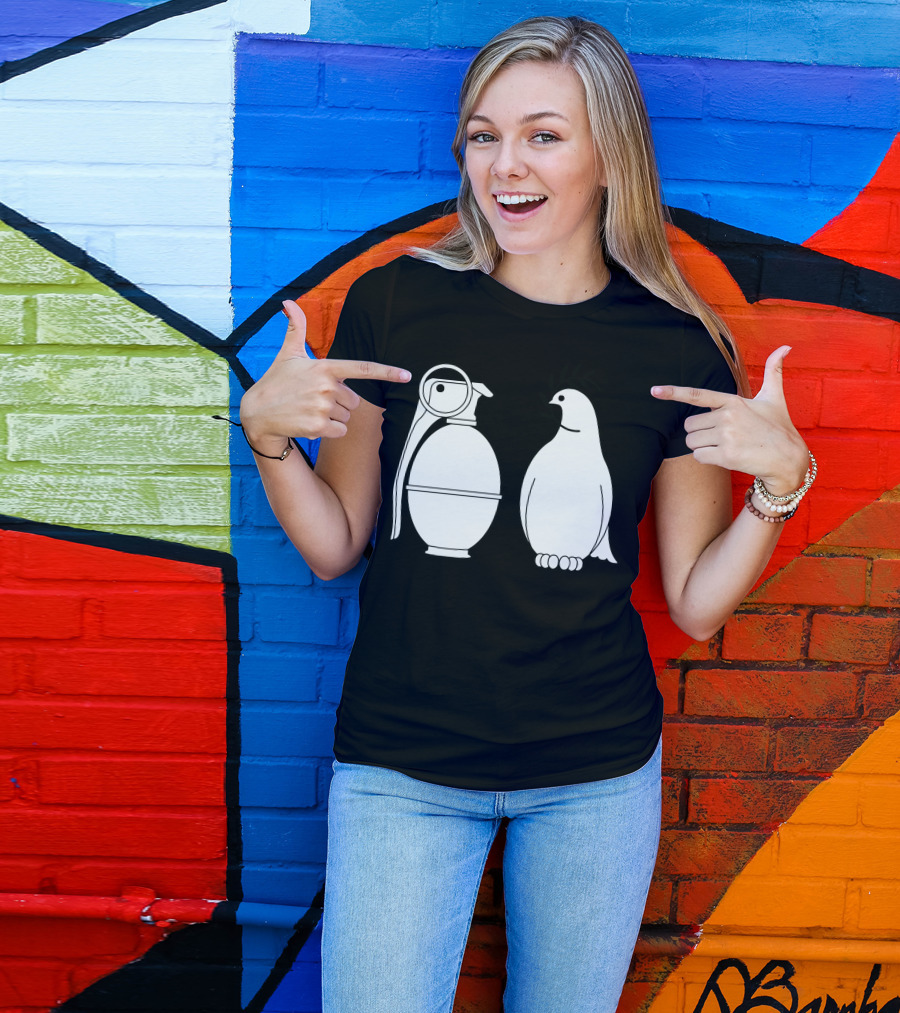 Peace And Hate Can You Tell The Difference Grenade And Dove Contrast T-Shirt