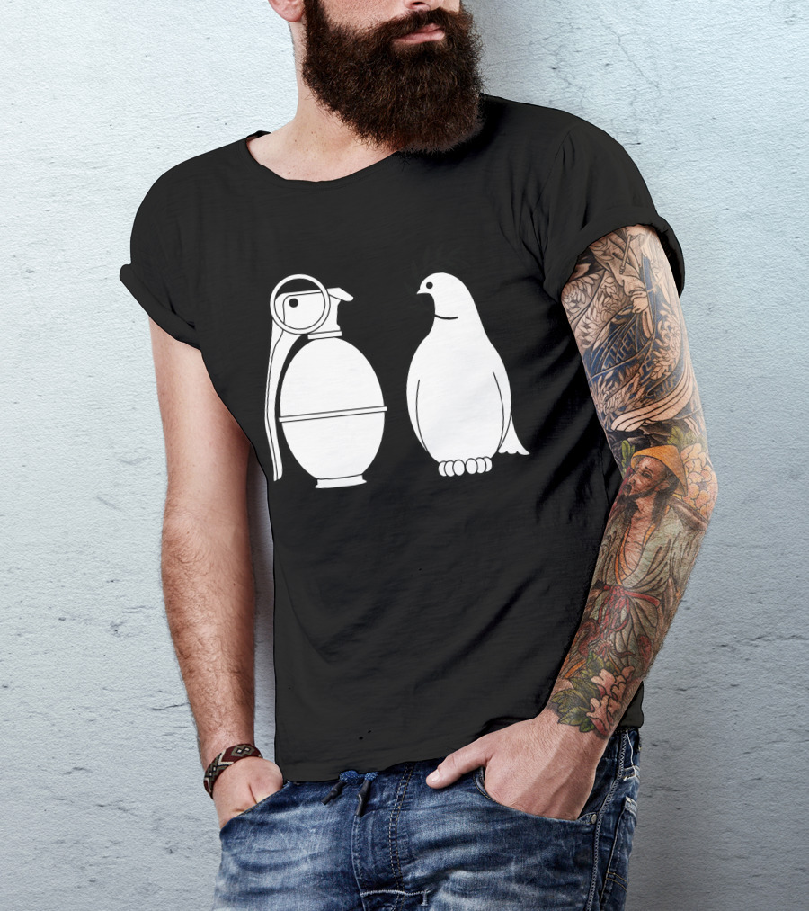 Peace And Hate Can You Tell The Difference Grenade And Dove Contrast T-Shirt