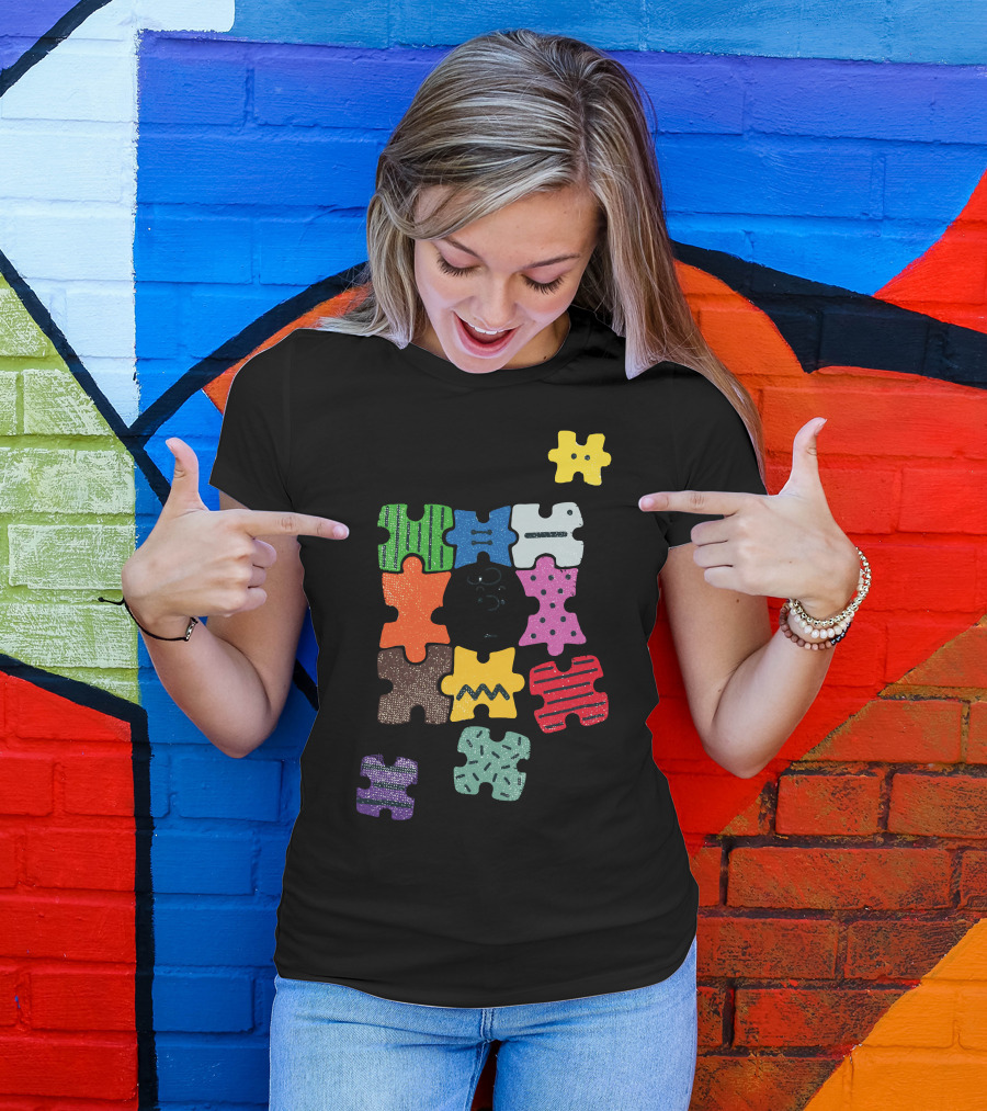 Puzzled Face With Colorful Patterned Jigsaw Pieces T-Shirt