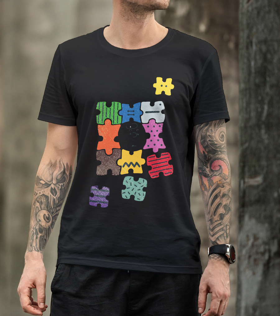 Puzzled Face With Colorful Patterned Jigsaw Pieces T-Shirt