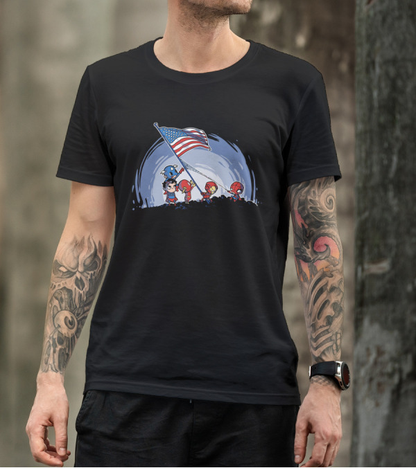 Mini Heroes Raising The American Flag Together T-Shirt