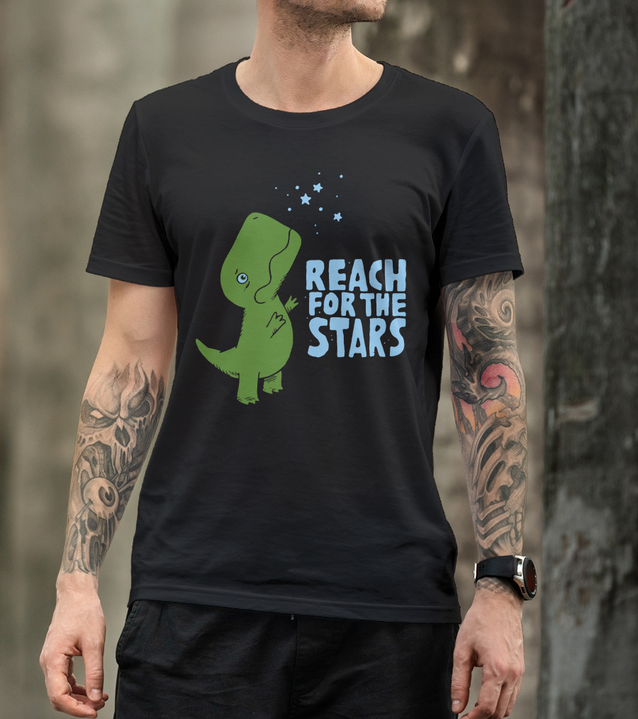 Reach For The Stars Dinosaur Looking Up At Stars T-Shirt