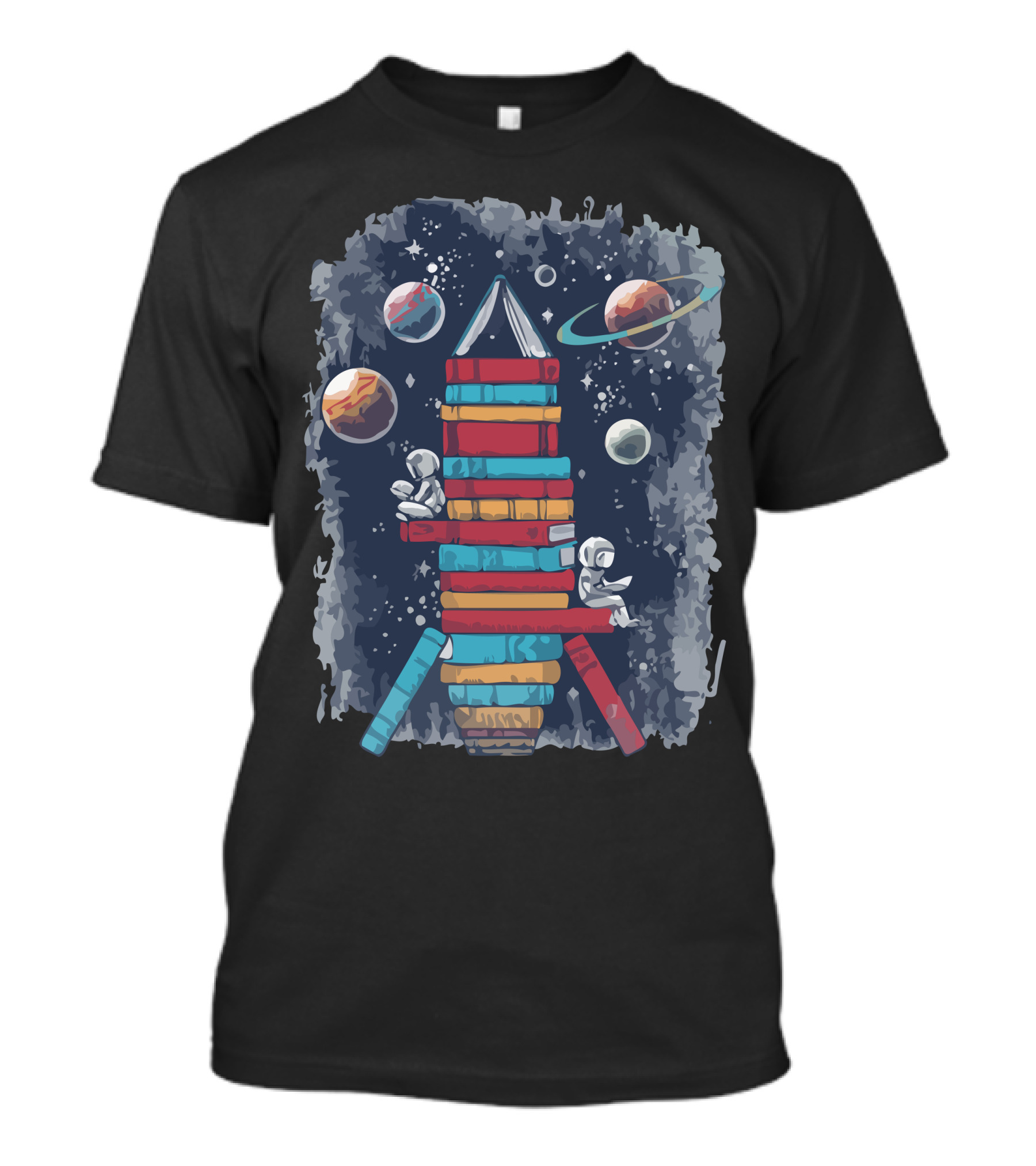 Reading Rocket Ship Astronauts With Books In Space Planets T-Shirt