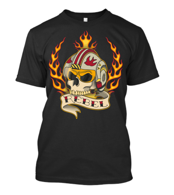 Rebel Skull With Flames And Helmet T-Shirt