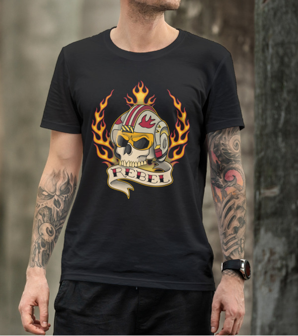Rebel Skull With Flames And Helmet T-Shirt