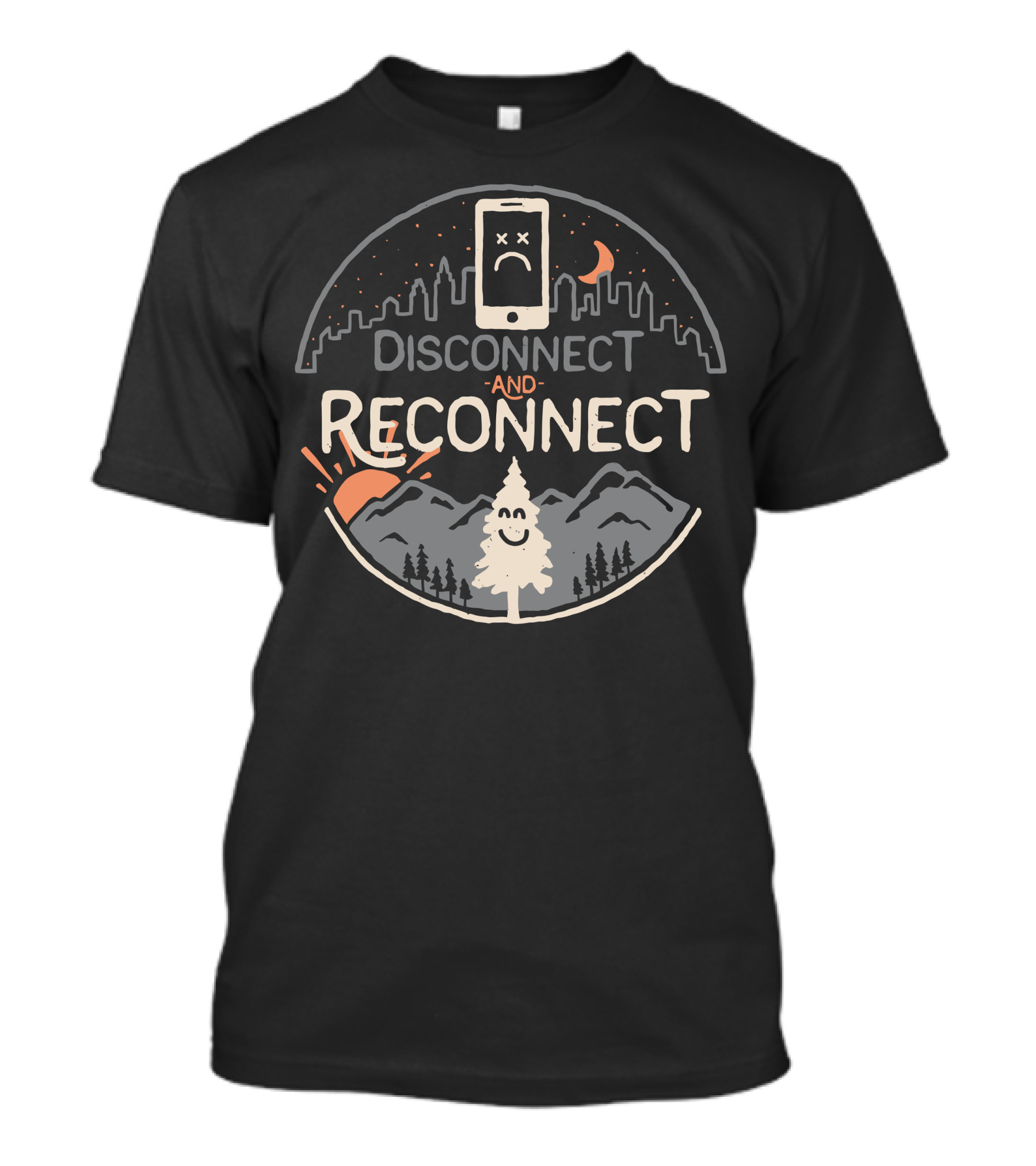 Disconnect And Reconnect Nature City Contrast Sun Moon Trees T-Shirt