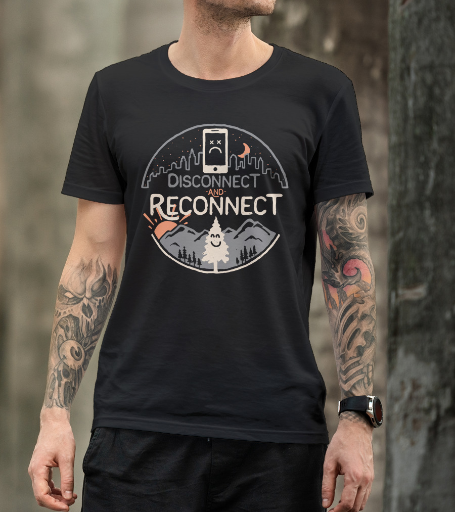 Disconnect And Reconnect Nature City Contrast Sun Moon Trees T-Shirt