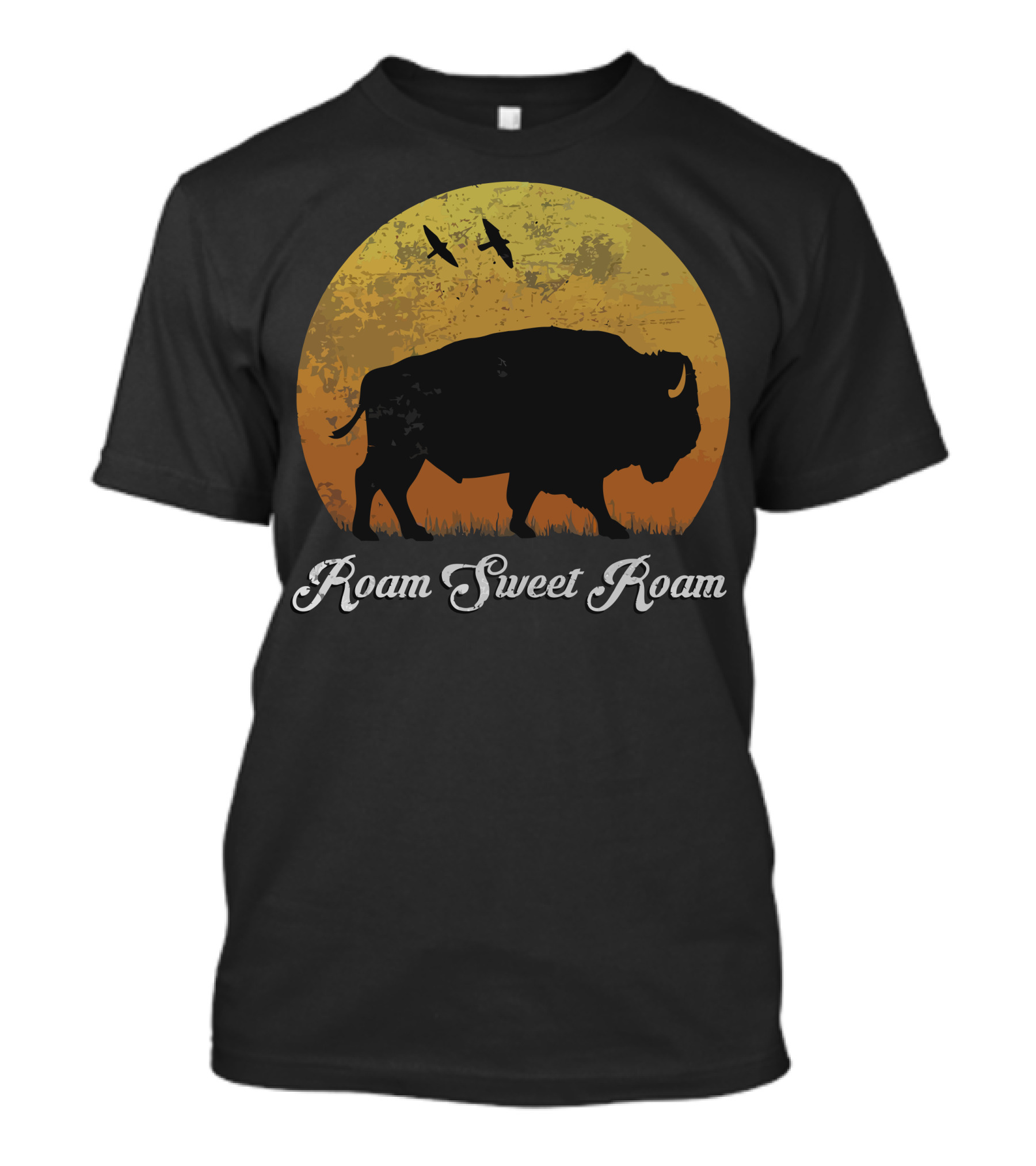 Roam Sweet Roam Bison Silhouette With Sunset And Birds T-Shirt