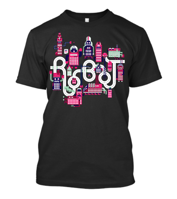 Robo Cityscape With Robotic Figures And Buildings T-Shirt